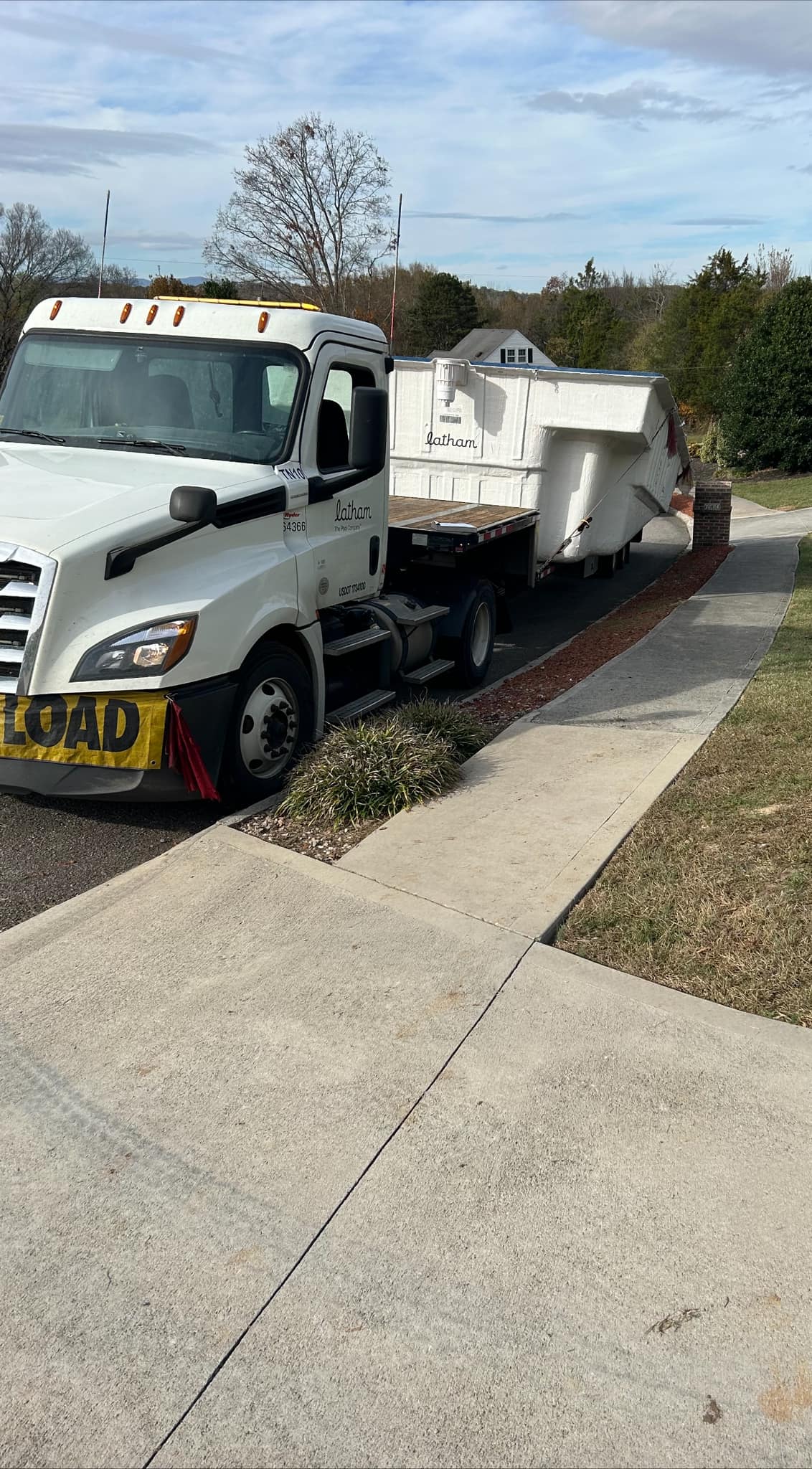 Fiberglass pool delivered by S&W Pool and Spas for installation in Tennessee